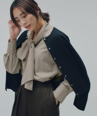 チェック柄／無地アソートボウタイブラウス【洗濯機OK