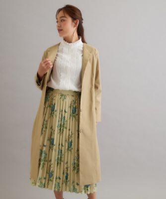 ☆新品未使用☆ローラアシュレイ☆華やかノーカラーコート☆レース　9号 洗える／オーバルロゴ裏地】ノーカラーギャザーコート