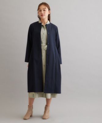 ☆新品未使用☆ローラアシュレイ☆華やかノーカラーコート☆レース　9号 洗える／オーバルロゴ裏地】ノーカラーギャザーコート