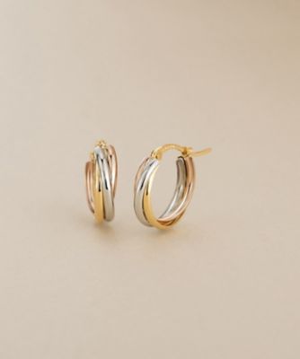 K18×プラチナ トリニティー フープピアス（YG×PG