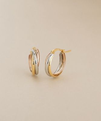 トリニティ プラチナピアス フープピアス 18金　PT×K18YG×K18PG K18×プラチナ トリニティー フープピアス（YG×PG