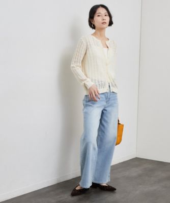 ニットスカーフ付き＞透かし編みカーディガン【洗濯機OK