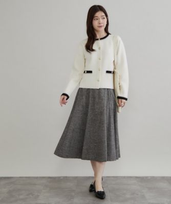 ベロアリボンが上品】ラメツイード フレアスカート