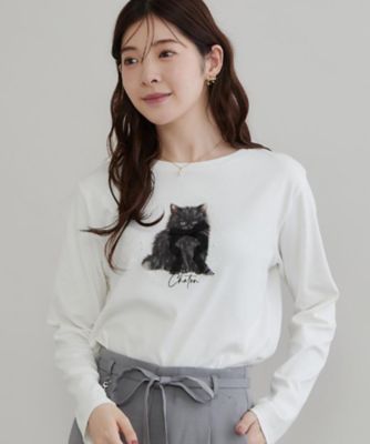 立体的なパール調デザイン】猫プリント／ロゴ刺繍アソート ロンT