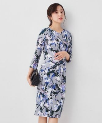 極美品✿  【洗える】ダークネイビー 花柄タイトワンピース 手洗い可／日本製】花柄タイトワンピース（2002663005