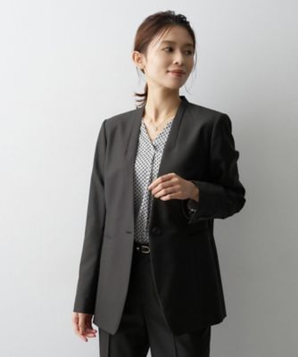 SET UP】ウールシルクブレンドノーカラージャケット