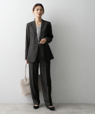 セオリー/2/黒/ノーカラー/ジャケット/シルク混/秋冬/キレイ系/仕事着 SET UP】ウールシルクブレンドノーカラージャケット