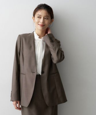 SET UP】ウールシルクブレンドノーカラージャケット