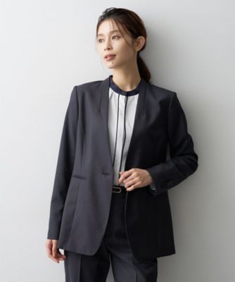 エブール　シルクウール　ノーカラージャケット　　36 SET UP】ウールシルクブレンドノーカラージャケット