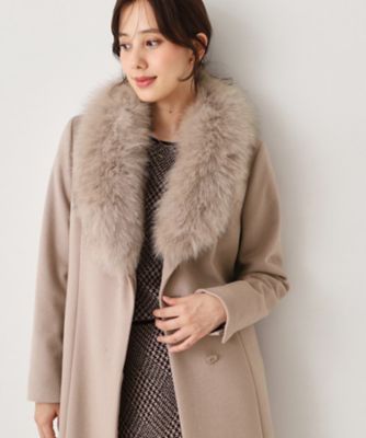 優しい雰囲気のカシミヤ混ウールフォックスファー付きポンチョ 肉厚毛皮ファー 日本製／フォックスファー／カシミヤ混】ファー付ウール混コート