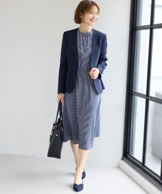 MARINA RINALDI ドット柄ワンピース ネイビー　25 大きいサイズ SS－4Lサイズ／通勤】変形ドット柄プリントワンピース