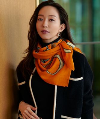 23区 (Women)/ニジュウサンク【WEB & 一部店舗限定】ウールカシミヤ デザイン ストール(AA3DGW6503) 520_オレンジ スカーフ・ショール【三越伊勢丹/公式】