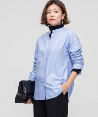 Curensology <&RC>バンドカラーシャツ　ブルー Curensology <&RC>バンドカラーシャツ ブルー