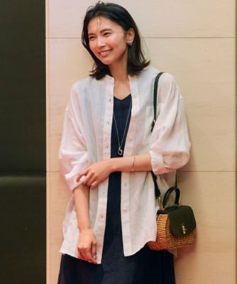 ＜23区 S (Women/小さいサイズ)＞【ＷＥＢ限定カラーあり／洗える】ＬＩＢＥＣＯ　バンドカラー　ビッグシルエット　シャツ（ＢＬ２７ＳＭ０５０７）