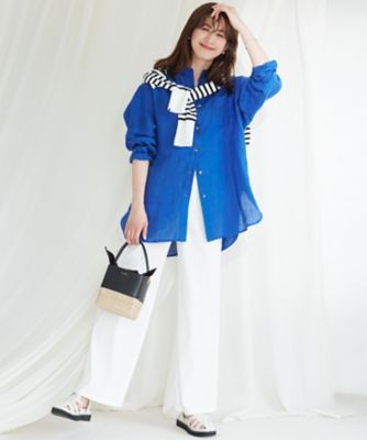 【ＷＥＢ限定カラーあり／洗える】ＬＩＢＥＣＯ　バンドカラー　ビッグシルエット　シャツ（ＢＬ２７ＳＭ０５０７）