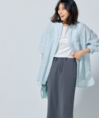 【ＷＥＢ限定カラーあり／洗える】ＬＩＢＥＣＯ　バンドカラー　ビッグシルエット　シャツ（ＢＬ２７ＳＭ０５０７）