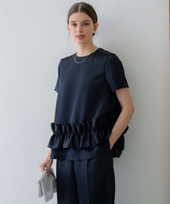 【送料無料】23区 L (Women/大きいサイズ)/ニジュウサンク エル クリアダブルサテン フリルヘム ブラウス(BLA2GS0727) 075_ネービーブルー トップス【三越伊勢丹/公式】