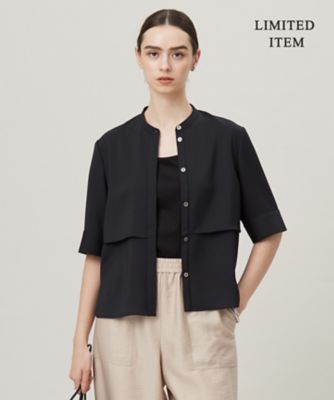 ＜ICB L (Women/大きいサイズ)＞【ＷＥＢ限定・接触冷感・ＵＶケア・吸水速乾・防シワ・洗える】　ドレープツイル　クロップドシャツ（ＢＬＣＭＧＭ０９４０）