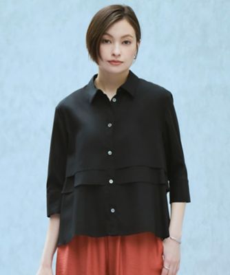 クリアタフタ レイヤードディテール クロップドシャツ