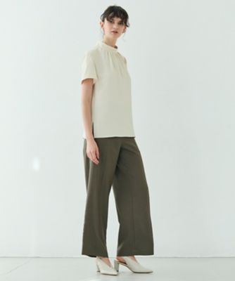 極美品ベイジBEIGE.洗えるEVA ハイネックハーフスリーブブラウス BEIGE，(ベイジ)の【洗える】EVA / ハイネックハーフスリーブ