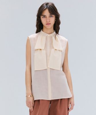 【新品未使用】BEIGE 洗える STOW ボウタイブラウス ベイジ 4 WEB限定・洗える】STOW / ボウタイブラウス / BEIGE