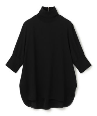 美品 ベイジ 25年 【洗える】 FLEUR/ニットコンビハイネック半袖ブラウス 洗える】FLEUR ／ ニットコンビハイネック半袖ブラウス