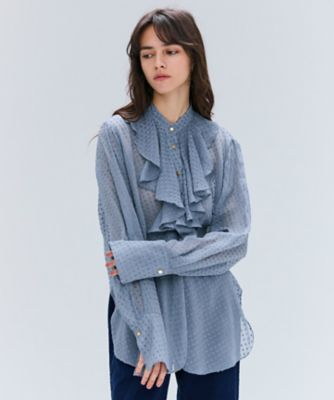 クロエワッフルブラウス　シルク シルク ラッフルボウタイブラウス（シャツ & ブラウス
