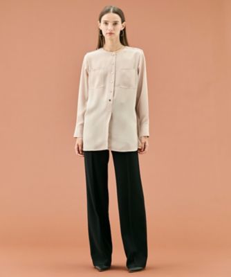 BEIGE. CLARION ゴールド釦クルーネックブラウス 大きいサイズ 4 BEIGE，(ベイジ，)｜CLARION（クラリオン）/ゴールド釦クルーネック