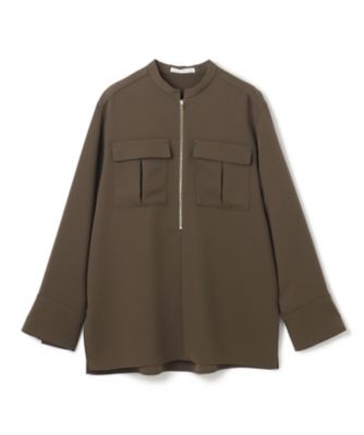 BEIGE, ベイジ 36【洗える】JASMINE スタンドカラージップブラウス 洗える】JASMINE ／ スタンドカラージップブラウス