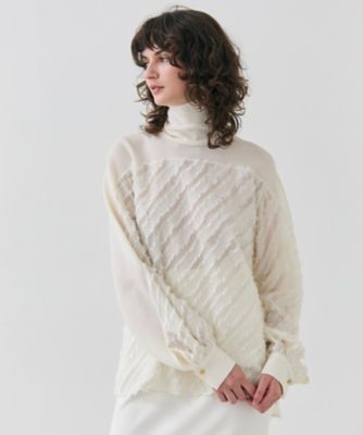 ＜BEIGE， (Women)＞【洗える】ＢＡＮＫＳＩＡ　／　ニットコンビカットジャカードブラウス（ＢＬＣＷＧＳ０２０９）