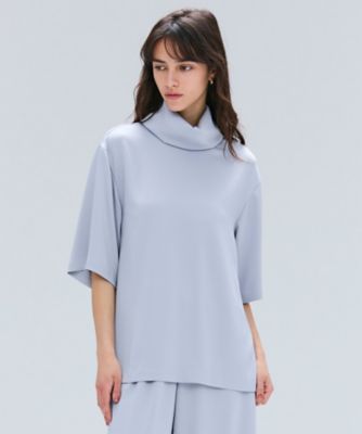 BEIGE， (Women)/ベイジ【洗える・Precious 11月号掲載】LLOYD/ハンマーサテンロールカラー半袖ブラウス(BLCWGW0306) 071_ターコイズ トップス【三越伊勢丹/公式】