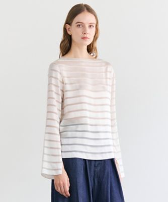 ＜BEIGE， (Women)＞ＨＡＵＹＮＩＴＥ　／　ボーダーシアー　ボートネックブラウス（ＢＬＣＷＧＷ０６０３）