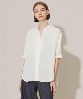 ＜ICB (Women)＞【新色追加・接触冷感・ＵＶケア・速乾・洗える】ＢａｃｋＳａｔｉｎＡｍｕｎｚｅｎ　　５分袖　キーネックブラウス（ＢＬＣＹＣＭ００７４）