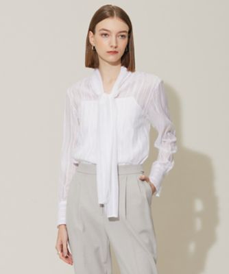 ＜ICB (Women)＞Ｃ／Ｓｉドビーストライプ　ボウタイブラウス（ＢＬＣＹＣＭ０４０９）