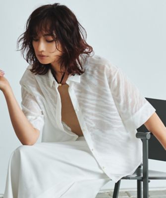 ＜ICB (Women)＞【洗える】ゼブラシアーＪＱ　クロップドシャツ（ＢＬＣＹＧＭ０６１１）