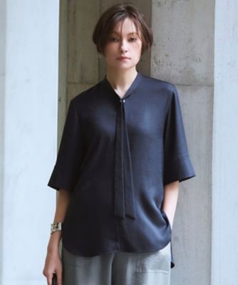 ストレッチシルキーツイル タイブラウス（BLCYLM0609 