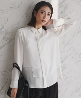 ＜ICB (Women)＞　ＢａｃｋＳａｔｉｎＡｍｕｎｚｅｎ　　異素材デザイン　シャツブラウス（ＢＬＣＹＬＳ０２０９）