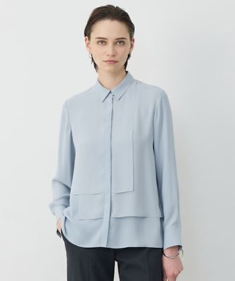 OKIRAKU 異素材ミックスシャツブラウス BackSatinAmunzen 異素材デザイン シャツブラウス