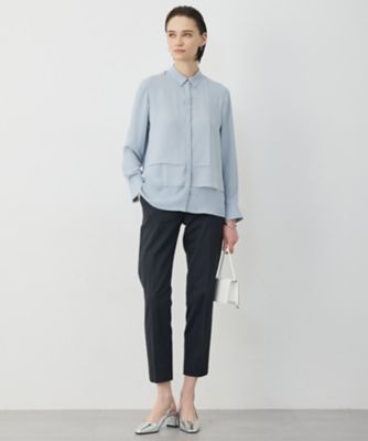 OKIRAKU 異素材ミックスシャツブラウス BackSatinAmunzen 異素材デザイン シャツブラウス