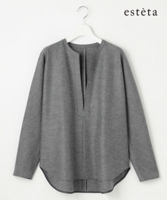 ＜esteta (Women)＞【エステータ】ウールツイルジャージー　スリットネック　ブラウス（ＢＬＨ６ＧＷ０９４５）