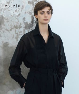 esteta (Women)/エステータ 大きいサイズ コットンオーガンジー ドレスシャツ(BLH7GW0924) 005_クロ トップス【三越伊勢丹/公式】