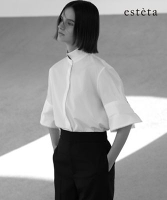 ＜esteta (Women)＞【エステータ】ＴＨＯＭＡＳ　ＭＡＳＯＮ　ダブルカフス　ハーフスリーブシャツ（ＢＬＨ７ＬＳ０９２５）