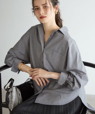 ＜23区 L (Women/大きいサイズ)＞【ＳＬＯＷ／一部店舗限定】ライトタンブラータフタ　バックボタン　シャツ（ＢＬＳ１ＧＡ０９３０）