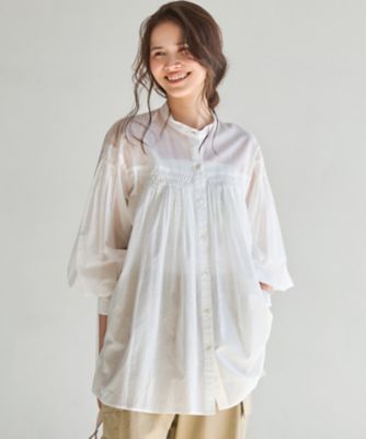 ＜23区 L (Women/大きいサイズ)＞【ＳＬＯＷ／一部店舗限定】コットンボイル　ギャザー　ブラウス（ＢＬＳ１ＬＭ０９３３）