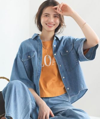 ＜23区 L (Women/大きいサイズ)＞【ＳＬＯＷ／一部店舗限定】ＬＩＧＨＴ　ＤＥＮＩＭ　クロップド　シャツ（ＢＬＳ１ＬＭ０９５０）