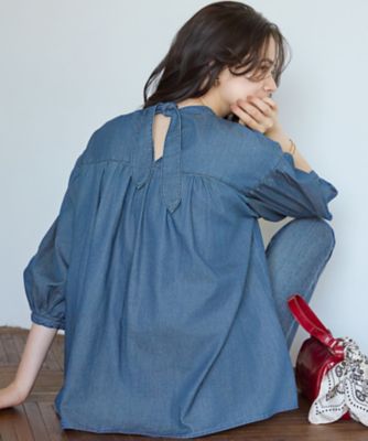 ＜23区 S (Women/小さいサイズ)＞【ＳＬＯＷ／一部店舗限定】ライトオンス　デニム　バックリボン　ブラウス（ＢＬＳ２ＧＡ０９３３）