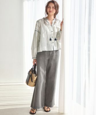 SLOW／一部店舗限定】ストライプエンブロイダリー ブラウス