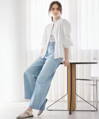 着用1回❤️23SS アドーア コットンナイロンダンプ ブラウス 白 定価4.2万 セール】 ◇コットンナイロンストレッチブラウス （シャツ・ブラウス