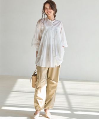 SLOW／一部店舗限定】コットンボイル ギャザー ブラウス