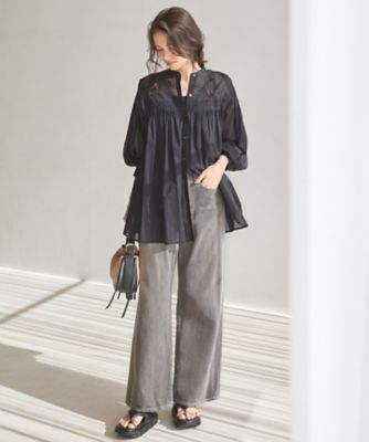 SLOW／一部店舗限定】コットンボイル ギャザー ブラウス